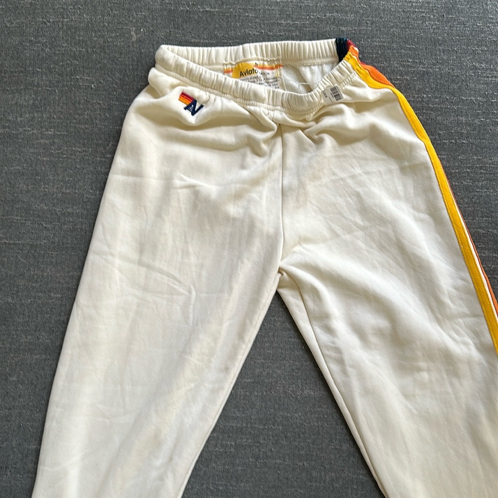 Aviator nation cream striped sweat pants. NWT